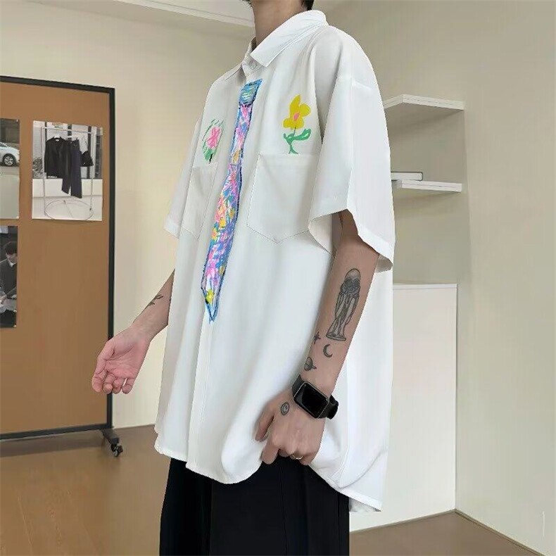 网图现货美式宽松手绘涂鸦学院风短袖衬衫CS553/P32,男装T恤,星座205-3
