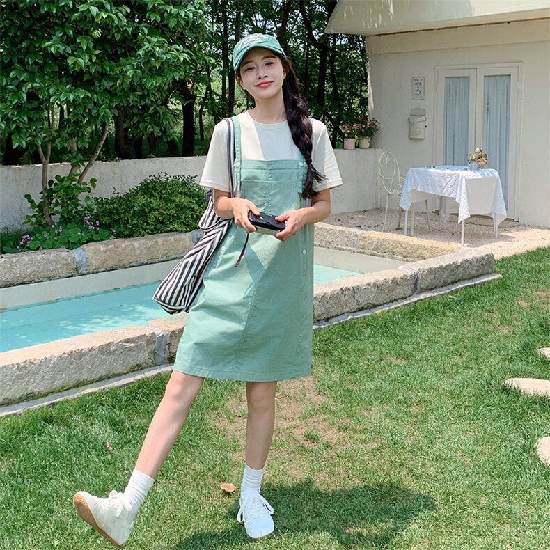 2024新款夏装绿色背带裙假两件212A-8844-P125-K188,女装连衣裙,浙宝212A