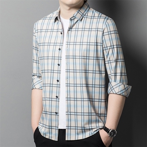 AFLB2356钱塘2020-3中青年男士时尚休闲简约格子秋季薄款衬衣P77图片