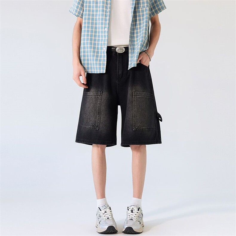 新款美式工装牛仔裤夏季宽松中裤水洗休闲中裤XZ201-K509P45，男装牛仔裤，星座201