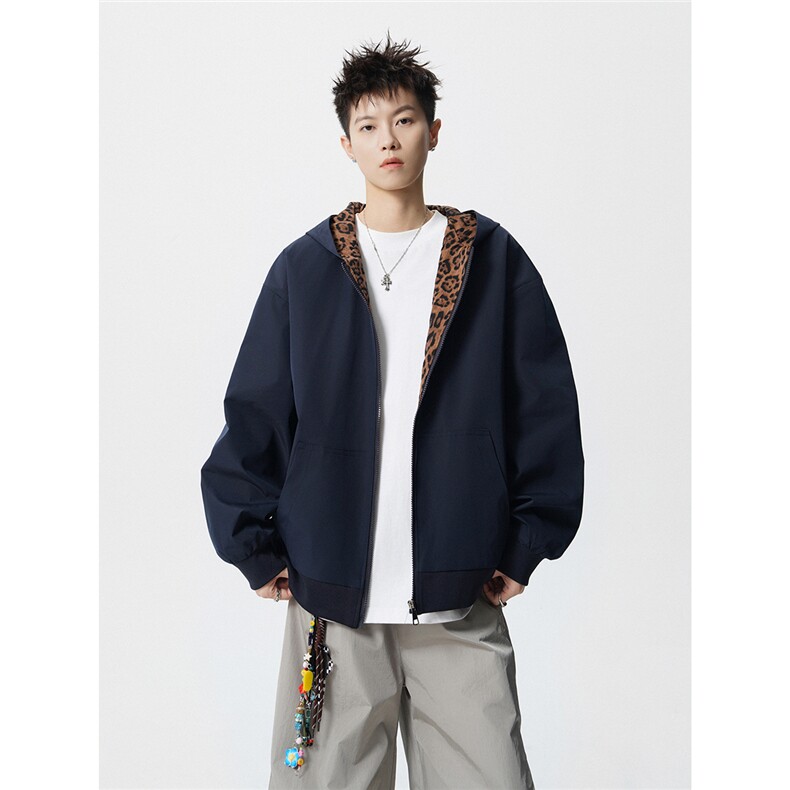 可二开豹纹元素大码M-5XL连帽夹克男100%聚酯纤维JK78091P69控108,男装夹克,星座226-1