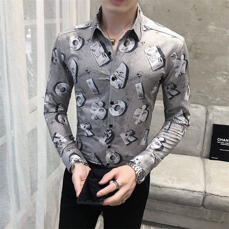 312A-5-290-P55 长袖高级感秋季休闲英伦发型师韩版纯色男士衬衣图片