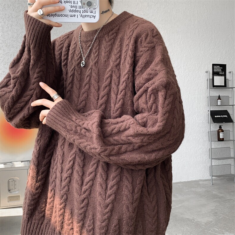 8XL-M麻花毛衣男休闲大码慵懒风情侣圆领针织衫线衣外套MY1512P65，男装针织衫/毛衣，电商B238