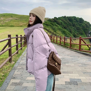 韩系紫色短款羽绒服女冬2024新款学院风减龄设计感加厚面包服外套图片