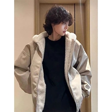 网图座山雕荔枝纹PU皮拼兔毛绒棉衣毛领棉服外套A025-QY16047-P88，男装棉衣，电商A025