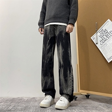 春秋扎染牛仔裤男直筒做旧水洗日系复古休闲痞帅百搭裤子N602-P48，男装牛仔裤，星座308B-1