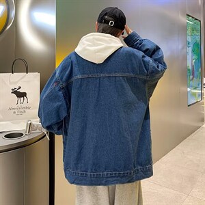 复古深蓝牛仔外套男宽松韩版春秋潮牌ins夹克牛仔衣秋装GW102P65