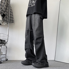 美式高街复古做旧直筒牛仔裤男宽松休闲显瘦潮流长裤H0121-P45，男装牛仔裤，星座1008
