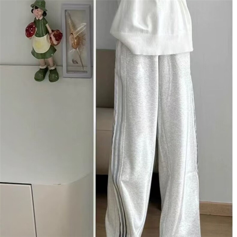 美式渐变条纹裤子男春秋三条杠直筒高街卫裤直筒垂感运动休闲裤男,男装休闲裤,星座1210-1