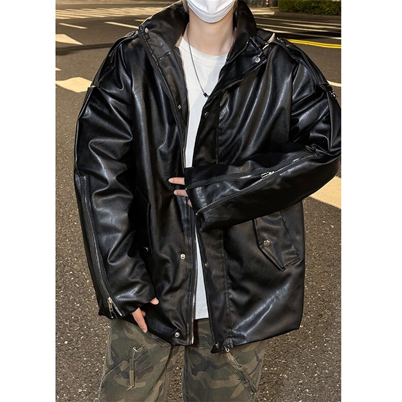 美式高街立领PU皮衣棉服外套潮牌宽松保暖棉衣,男装皮衣,星座410-6（原星座1304-1）