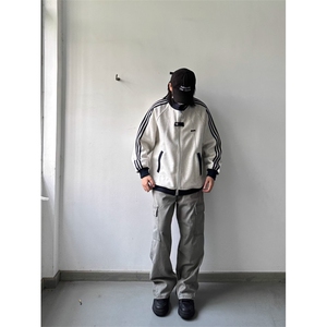 1506/QW17030/P41潮牌美式学院风外套男春秋季条纹休闲夹克衫图片