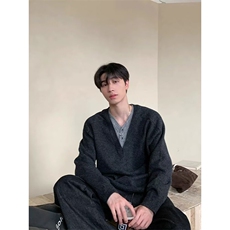 JY272-P60开衫毛衣美式复古休闲慵懒风V领针织衫男纯色外套网图，男装针织衫/毛衣，星座1501-3