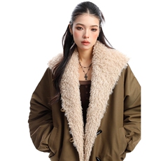 美式复古翻领毛绒牛角扣棉服外套冬季宽松加厚短款棉衣棉袄，男装棉衣，星座218-8