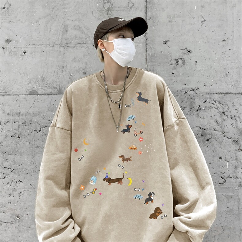 美式潮牌重磅水洗做旧圆领卫衣力推大码男XZ517A-BK5557-P58,男装卫衣,星座517A