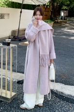 现货手工缝制70羊毛双面呢大衣配围巾210-651-P270-K398，女装双面呢大衣，韩蜜菓