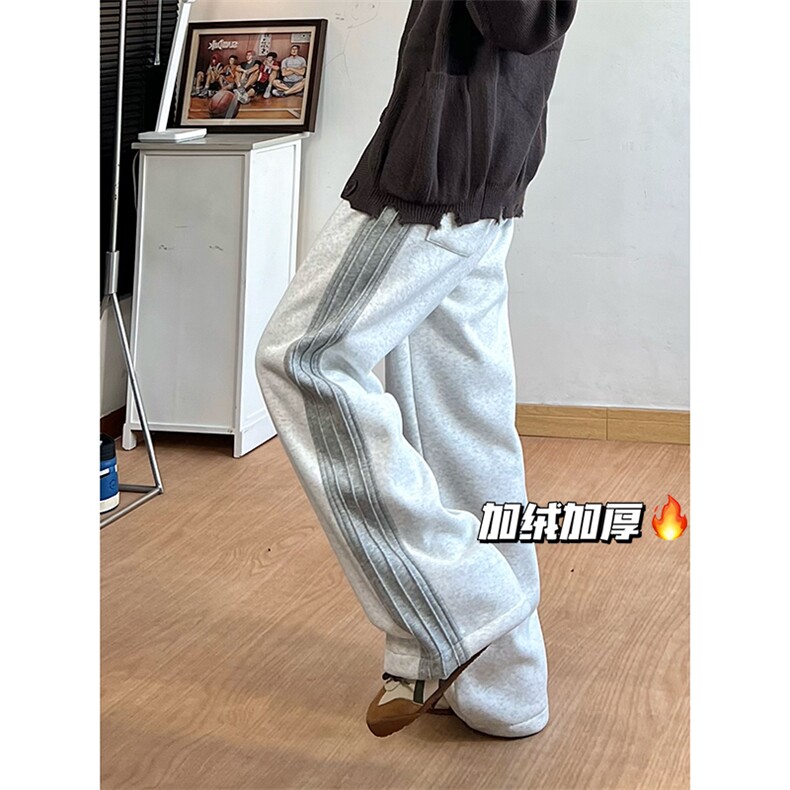 加绒  65%棉 设计感拼接卫裤男长裤直筒百搭阔腿裤潮 特P45 控78图片