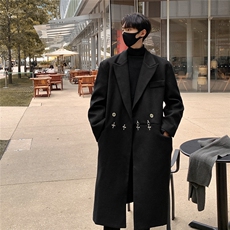 2025港风中长款英伦金属装饰毛呢风衣男聚酯纤维FY77072P138，男装风衣，星座227-7