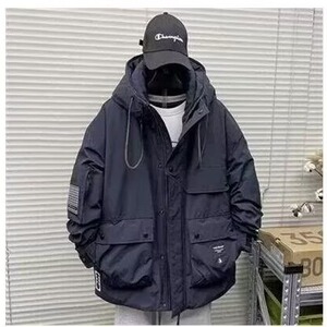 韩系大兜休闲冲锋衣男新款潮百搭外套纯色防风棉服上衣TT082 P140图片