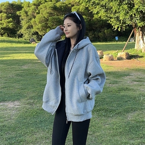 抖音得物二开美式高街重磅结构双层撞色连帽卫衣开衫外套W116图片