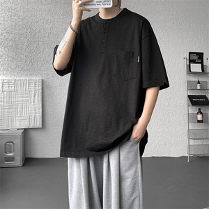 8XL-M亨利领亚麻短袖t恤男弹力大码宽松半袖开衩设计体恤DT002P45图片