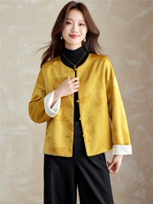 在仓~2026年春季刺绣相生花圆领纽扣落肩袖通勤外套双面穿提花，女装短外套，新依时派