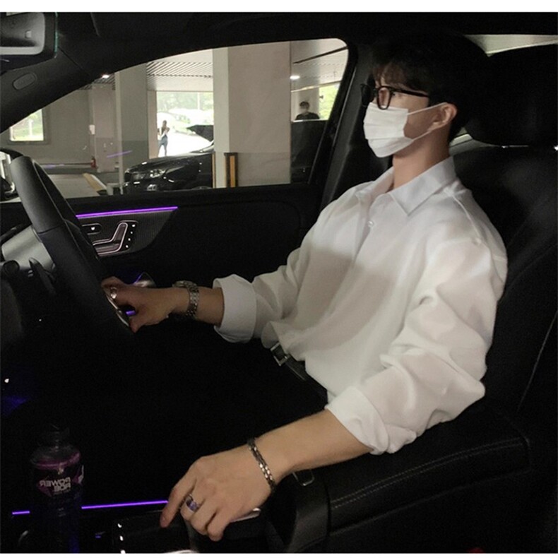 抖音得物品质二开26春装中性风冰丝休闲长袖衬衣垂感宽松上衣W88,男装衬衫,电商A486