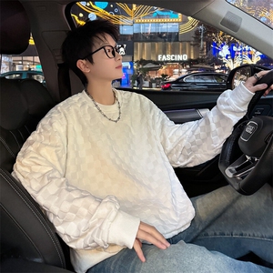 S5020/特P32春装新款棋盘格套头卫衣男潮宽松百搭长袖T恤外套,春装搭配t恤图片