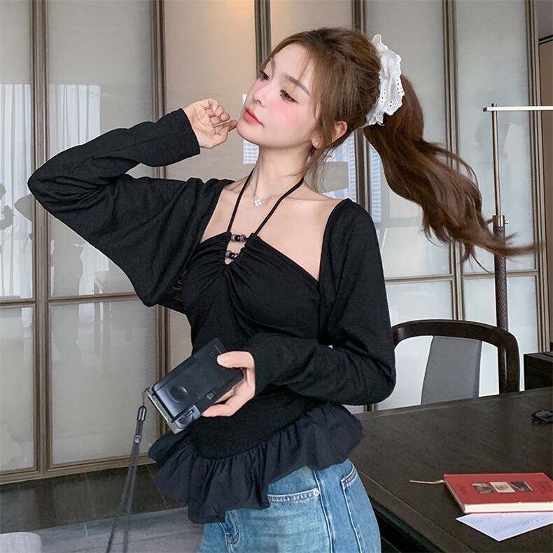 1D091纯色系带串珠两件套8441-P90-K138,女装套装/套裙,3200格调