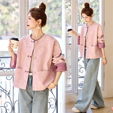 浮雕提花短外套女国风上衣2025春新款洋气新中式圆领夹克小个子，女装短外套，依万里