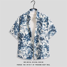 短袖花衬衫海南岛服宽松沙滩服三亚夏威风泰旅游男情侣休闲套装，男装衬衫，星座506B