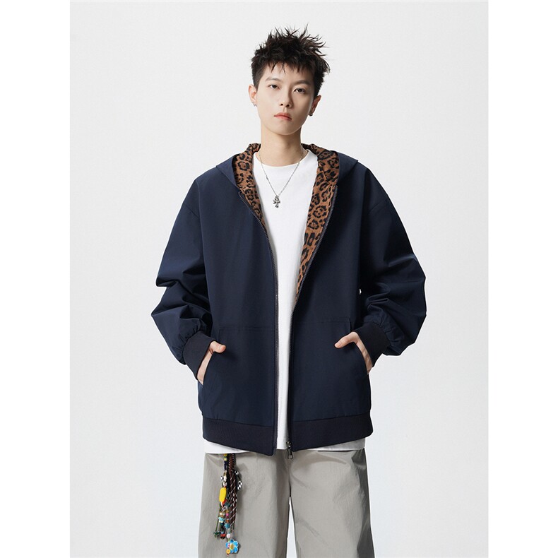 可二开豹纹元素大码M-5XL连帽夹克男100%聚酯纤维JK78091P69控108,男装夹克,星座226-1