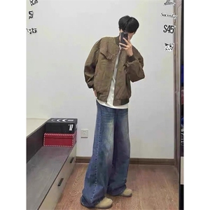 W565-P68 大码棕色工装外套男女同款棒球服美式哈灵顿休闲夹克图片