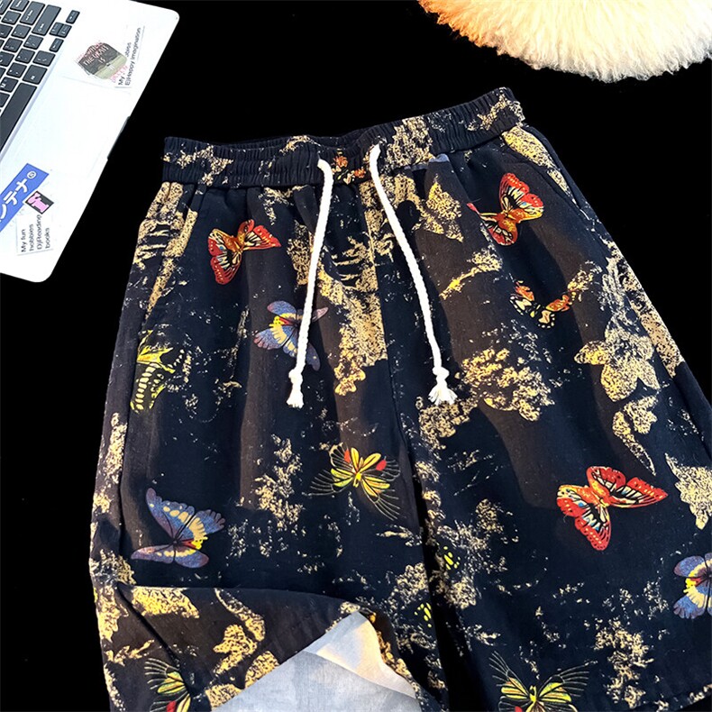 夏季花纹短裤男吸汗透气潮牌宽松休闲运动五分时尚裤子DK0023P25，男装牛仔裤，电商A128