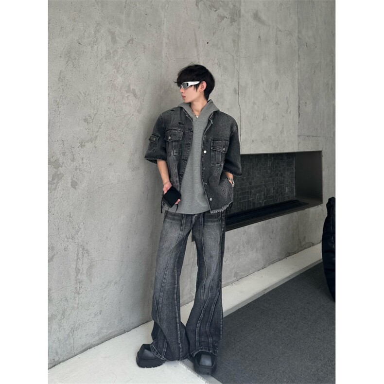 【有货】黑灰色拼接牛仔裤男款美式高街直筒裤子1179CC-特P55,男装牛仔裤,星座1007（原301D）