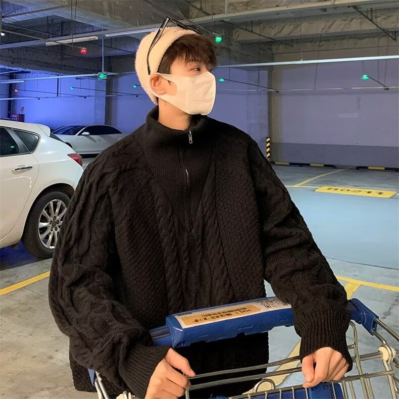美式街头设计感圆领毛衣男慵懒风休闲针织衫鹿毛绒SD386P53,男装针织衫/毛衣,星座1116-2