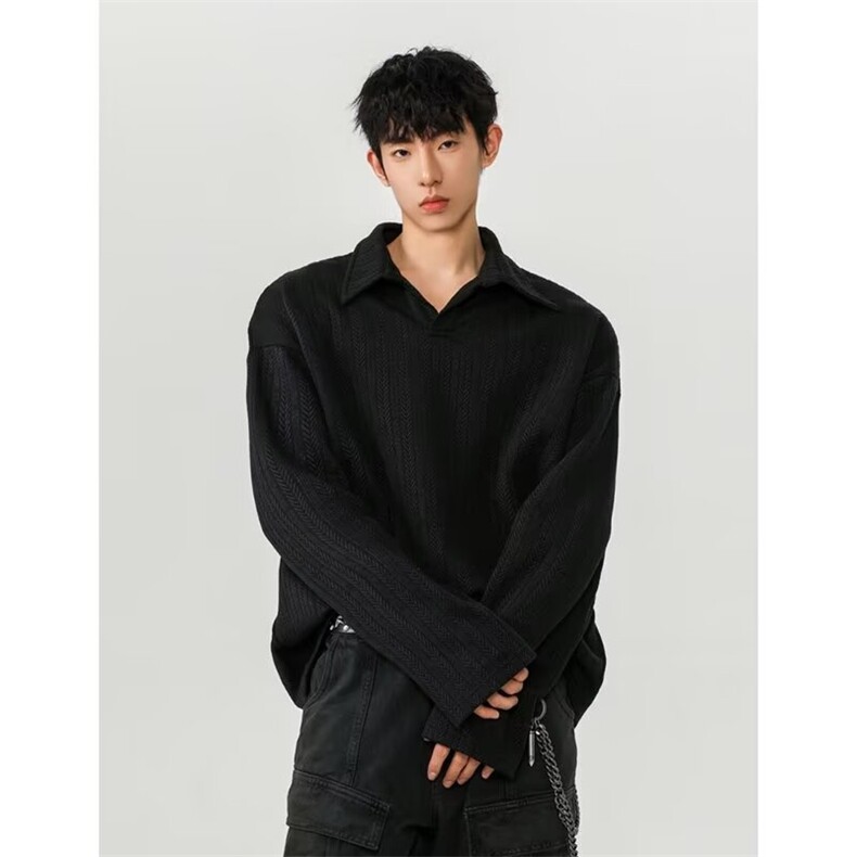 JT554-P49日系cityboy华夫格polo衫男高级感宽松翻领t恤小香风，男装Polo衫，电商B323A