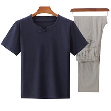 深蓝上衣+浅灰长裤