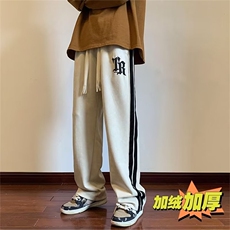 条纹冬季加绒加厚运动裤宽松型长裤男潮休闲裤直筒218-8K170P48，女装休闲裤，星座218-8