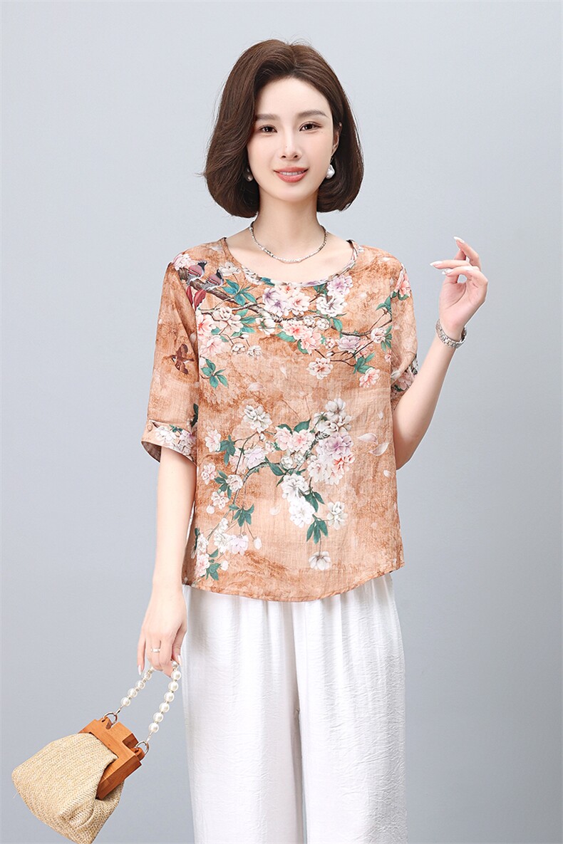 杭州大牌真丝妈妈t恤女士2024新款夏洋气中年重磅桑蚕丝衬衫上衣,女装套装/套裙,凝聚力