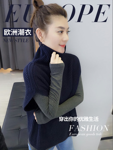 新款秋冬羊绒马甲女欧洲站潮韩版宽松毛衣背心高领针织外搭坎肩图片
