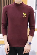 冬季半高领双面绒刺绣蜜蜂卫衣男加绒加厚保暖打底衫长袖红330P28，男装卫衣，星座1207