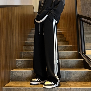高品质 条纹贴标休闲裤男直筒阔腿裤男WK455-特P45控68图片