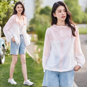 【现货】连帽撞色防晒衣服女2024夏装薄款休闲宽松工装夹克外套图片