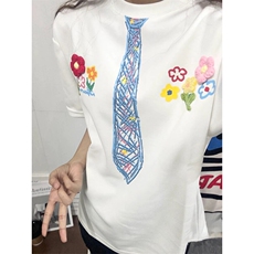 万针全刺绣解构设计260克重磅双纱纯棉高品质美式高街短袖T恤特35，男装T恤，电商A486