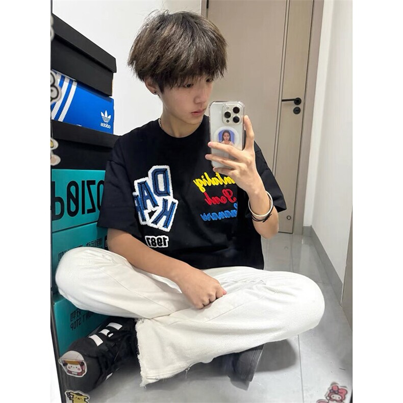 重磅美式植绒纯棉短袖绣花t恤男夏季新款万针刺绣上衣Q2680-特P35图片