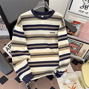 2025春新款条纹撞色圆领宽松上衣chic套头卫衣潮流现货W8558-P47图片