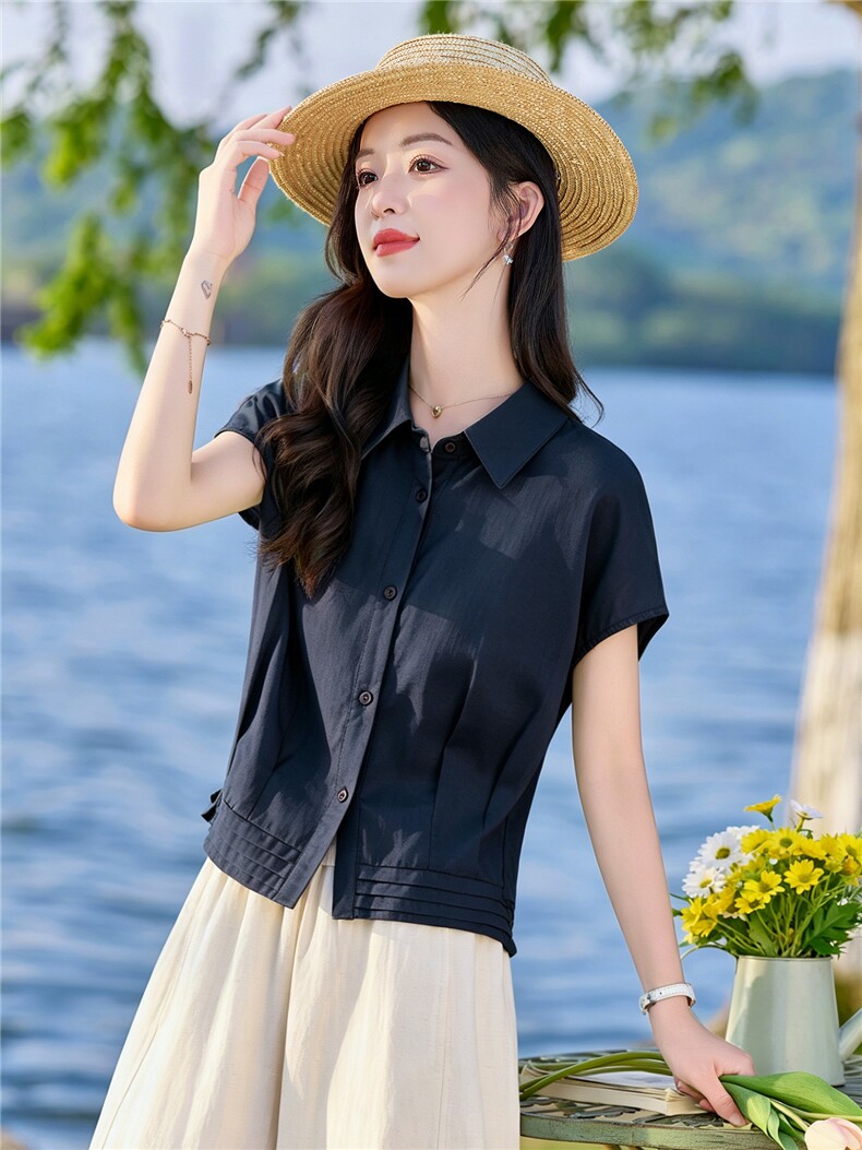 亚麻上衣女2026夏季新款衬衫+松紧腰长裤休闲两件套,女装套装/套裙,恋慕依尚