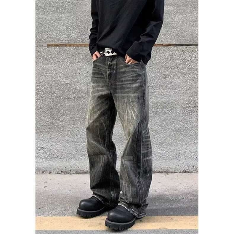 闪电裂纹水洗牛仔裤男扎染夏季新款直筒微喇长裤NK6082,男装牛仔裤,星座1116A（原606A-3）
