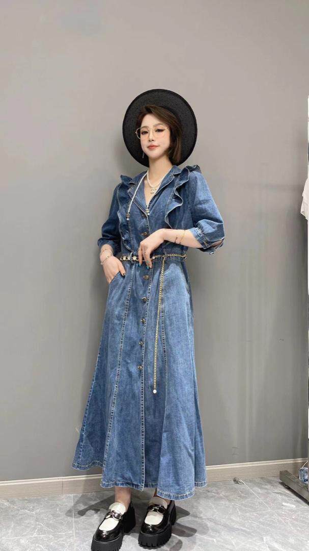 夏季牛仔连衣裙，女装连衣裙，柚格