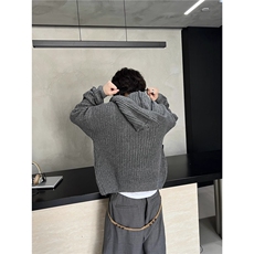 韩系慵懒风连帽针织开衫男女复古时髦宽松毛衣外套ins潮MZ847-P78，男装针织衫/毛衣，星座412-3